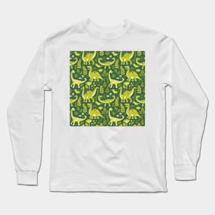 Delightful Dinosaurs in Enchanted Garden Pattern Long Sleeve T-Shirt